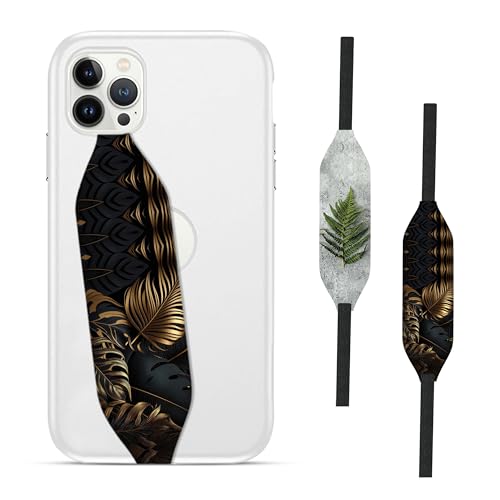 A close up of a black and gold  leaves  Phone Grip Holder - Switch Bands