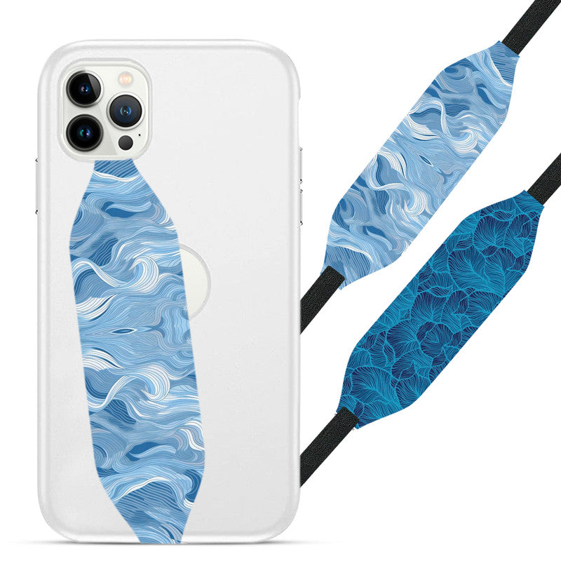 A blue background with a pattern waves Phone Grip Strap - Switch Bands
