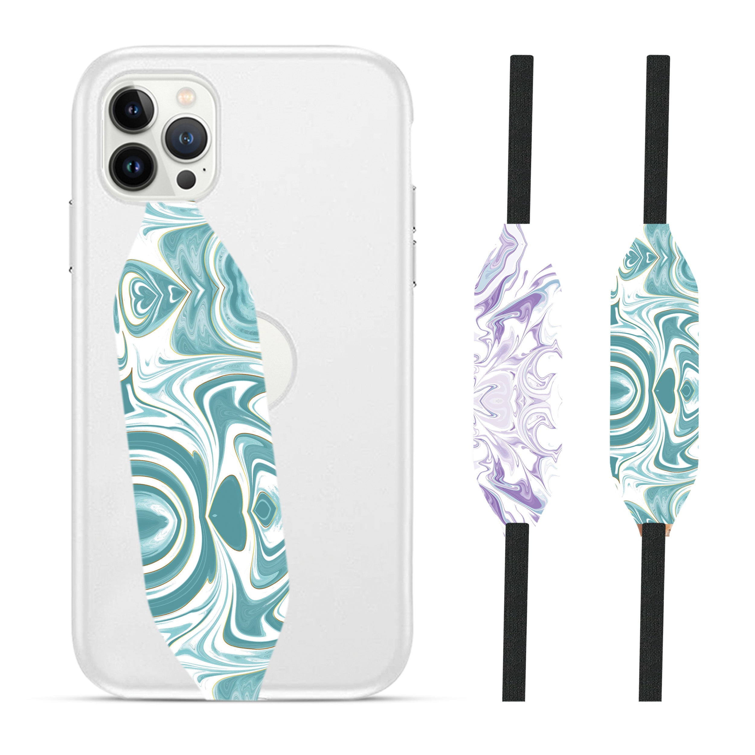 Turquoise and white Liquid Marble Texture iPhone Wrist Strap - switch bands