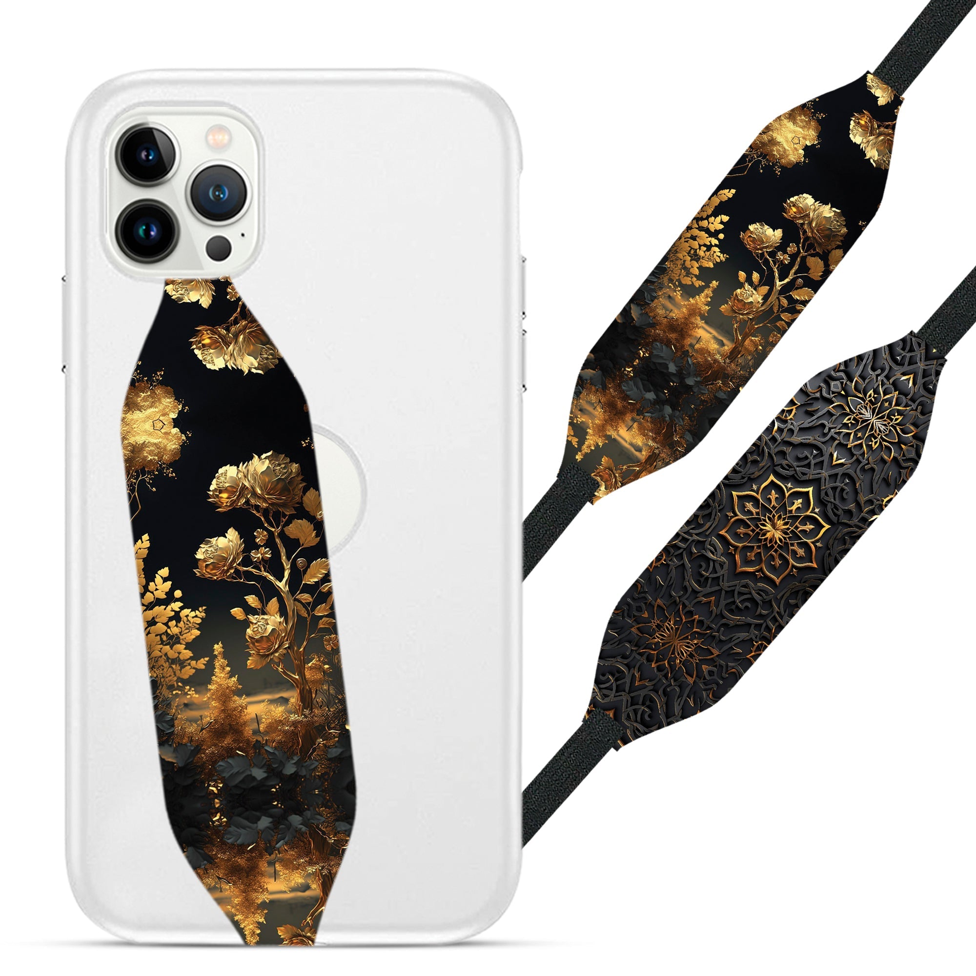 Black Golden Rose Pattern Phone Case Strap - Switch Bands
