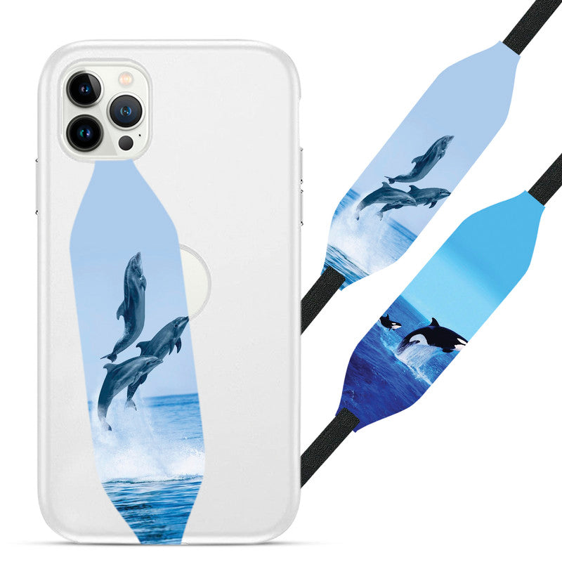Marine Dolphins Jumping Out of Blue Sea Water Phone Holder Strap - Switch Bands