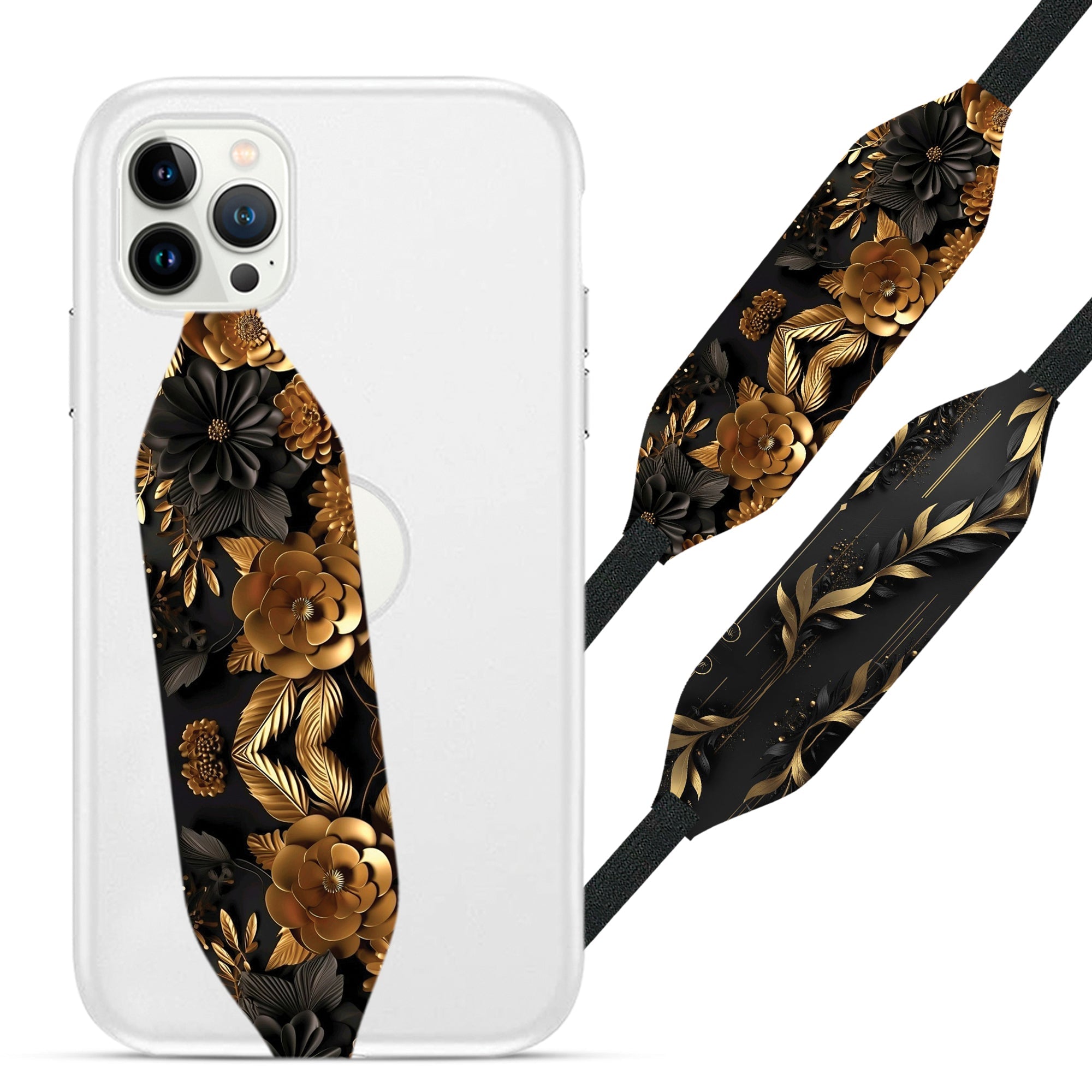 Black Golden Rose Pattern Phone Grip Strap - Switch Bands