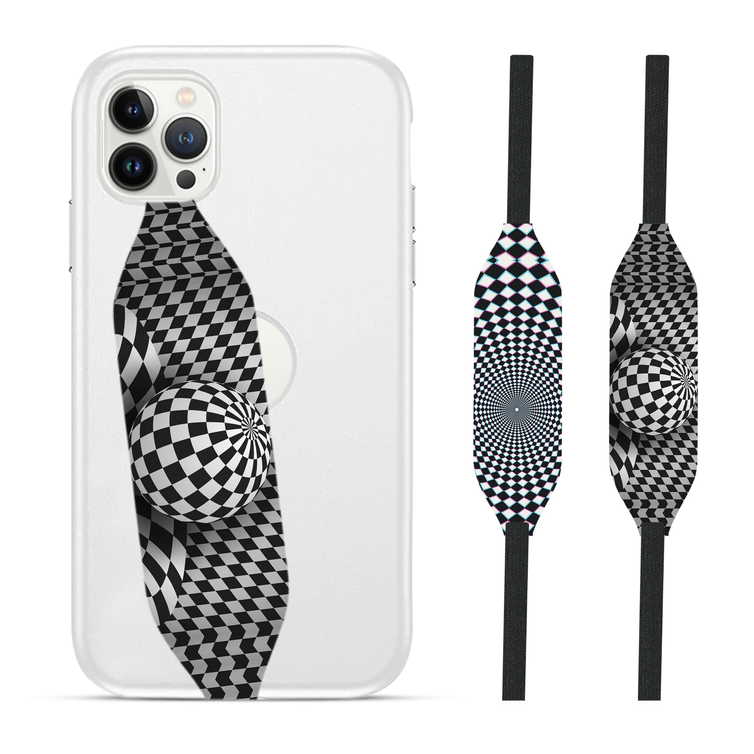 Black and White Checkered Ball Cell Phone Strap - Switch Bands