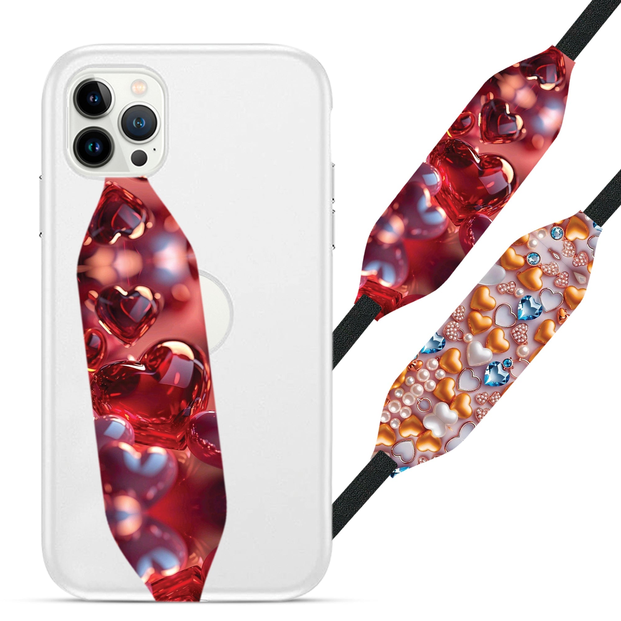 Red crystalline hearts Grip for phone - Switch Bands