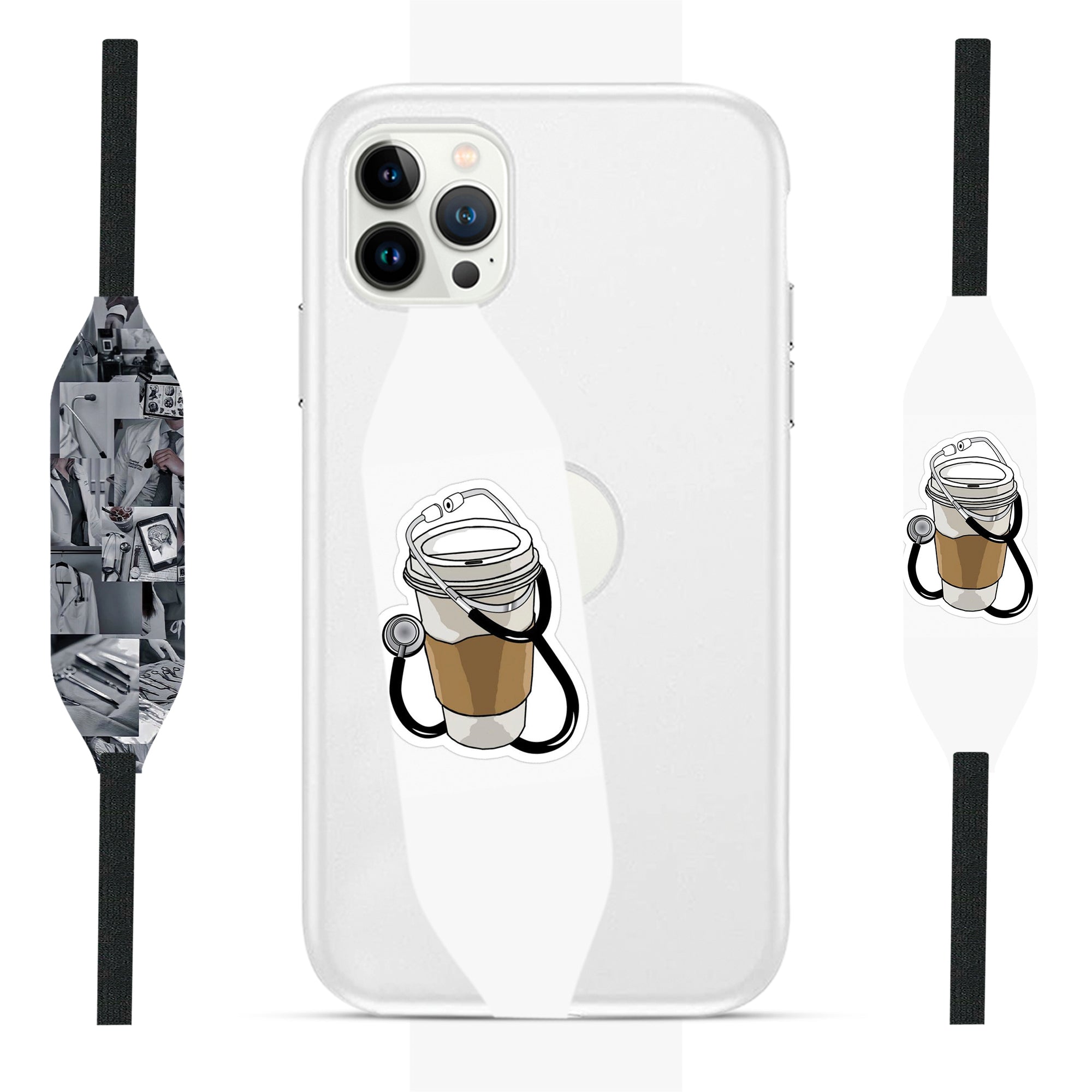 Stethoscope and Coffee Doctor Nurse Sticker phone case with strap - Switch Bands
