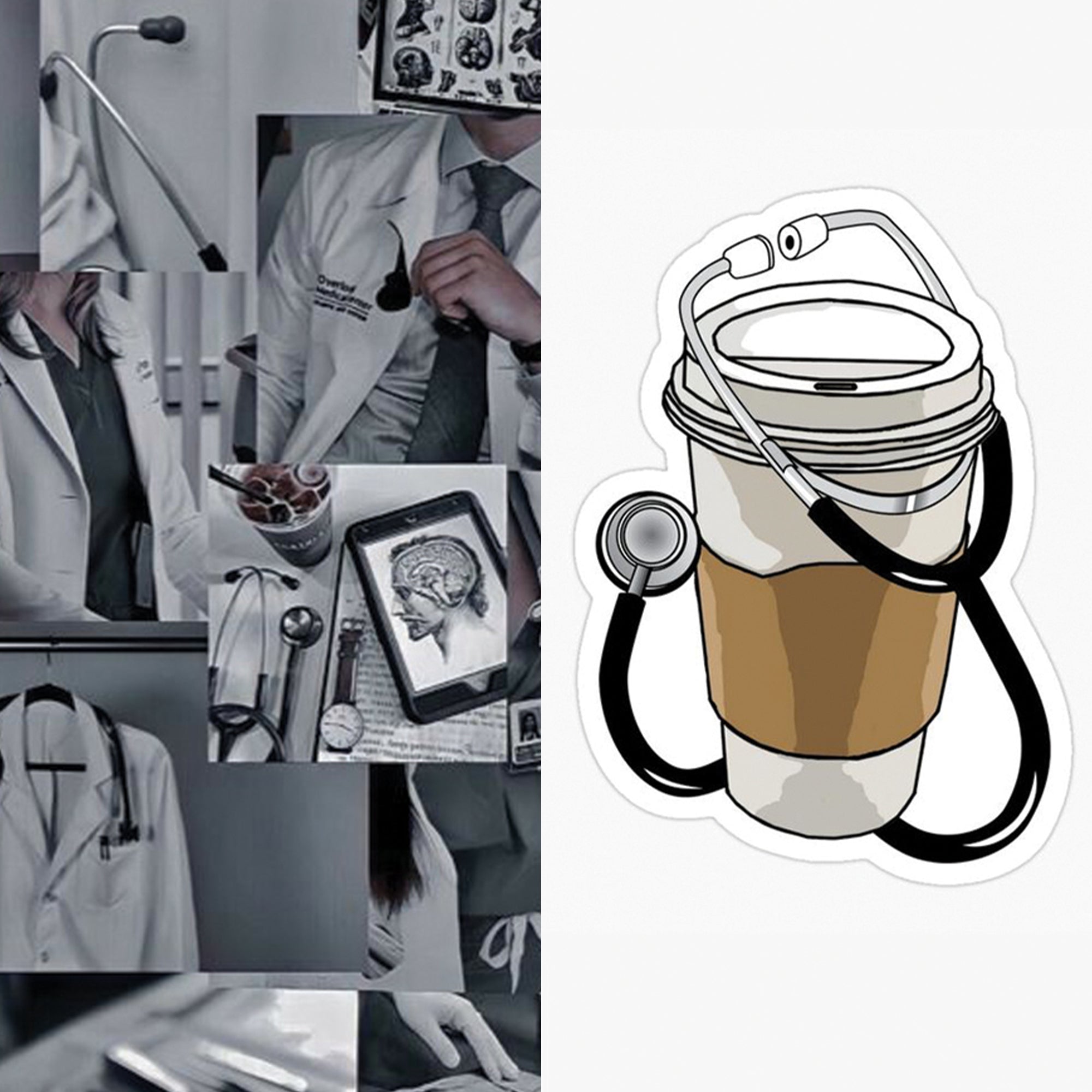 Stethoscope and Coffee Doctor Nurse Sticker phone case with strap - Switch Bands