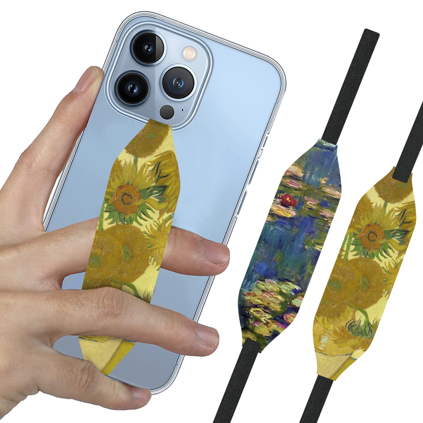 Switchbands Universal Stretchable Phone Hand Straps And Finger Loop For Phone Cases - Pink & Blue Flowers