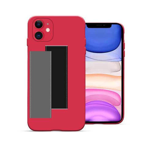 Finger Loop Phone Case For iPhone 11 Red With Black & Grey Strap