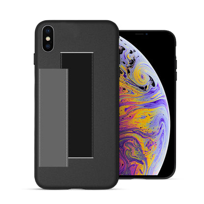 Finger Loop Phone Case For iPhone X  Black With Black & Grey Strap