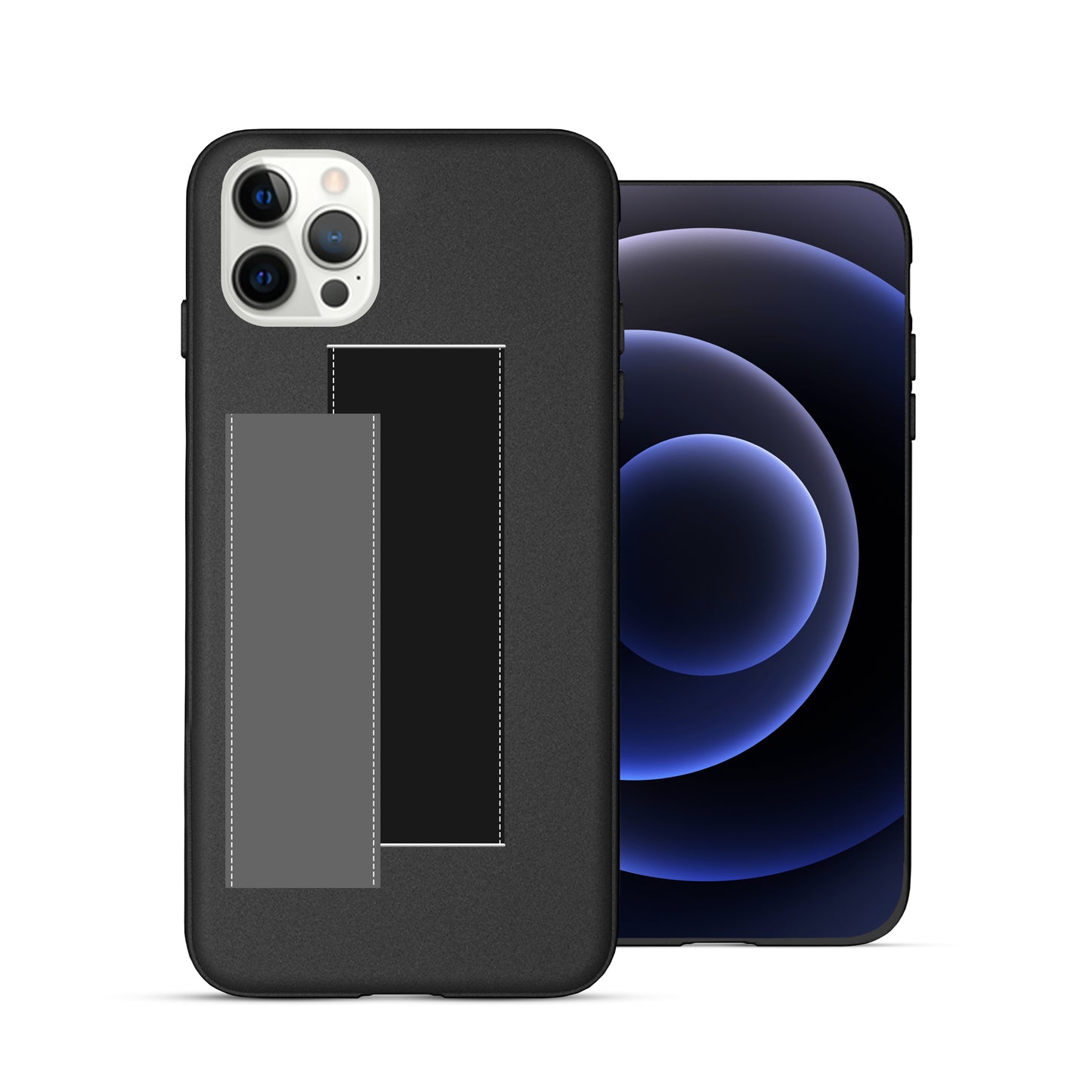 Finger Loop Phone Case For iPhone 12 & 12 Pro Black With Black & Grey Strap