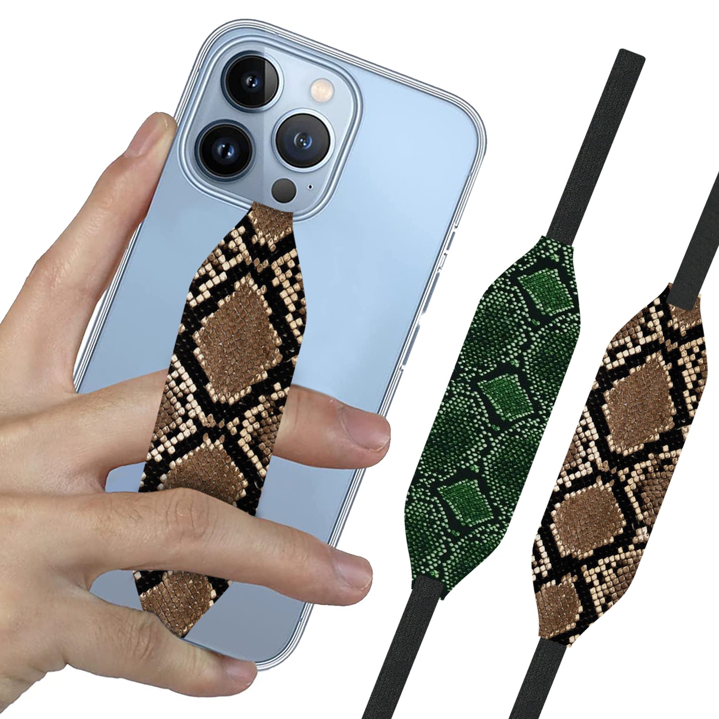 Switchbands Universal Stretchable Phone Hand Straps And Finger Loop For Phone Cases - Brown & Green Snake Skin