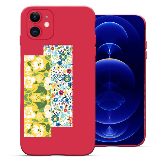 Finger Loop Phone Case For iPhone 12 Mini Red With Colorful Wallpaper Strap