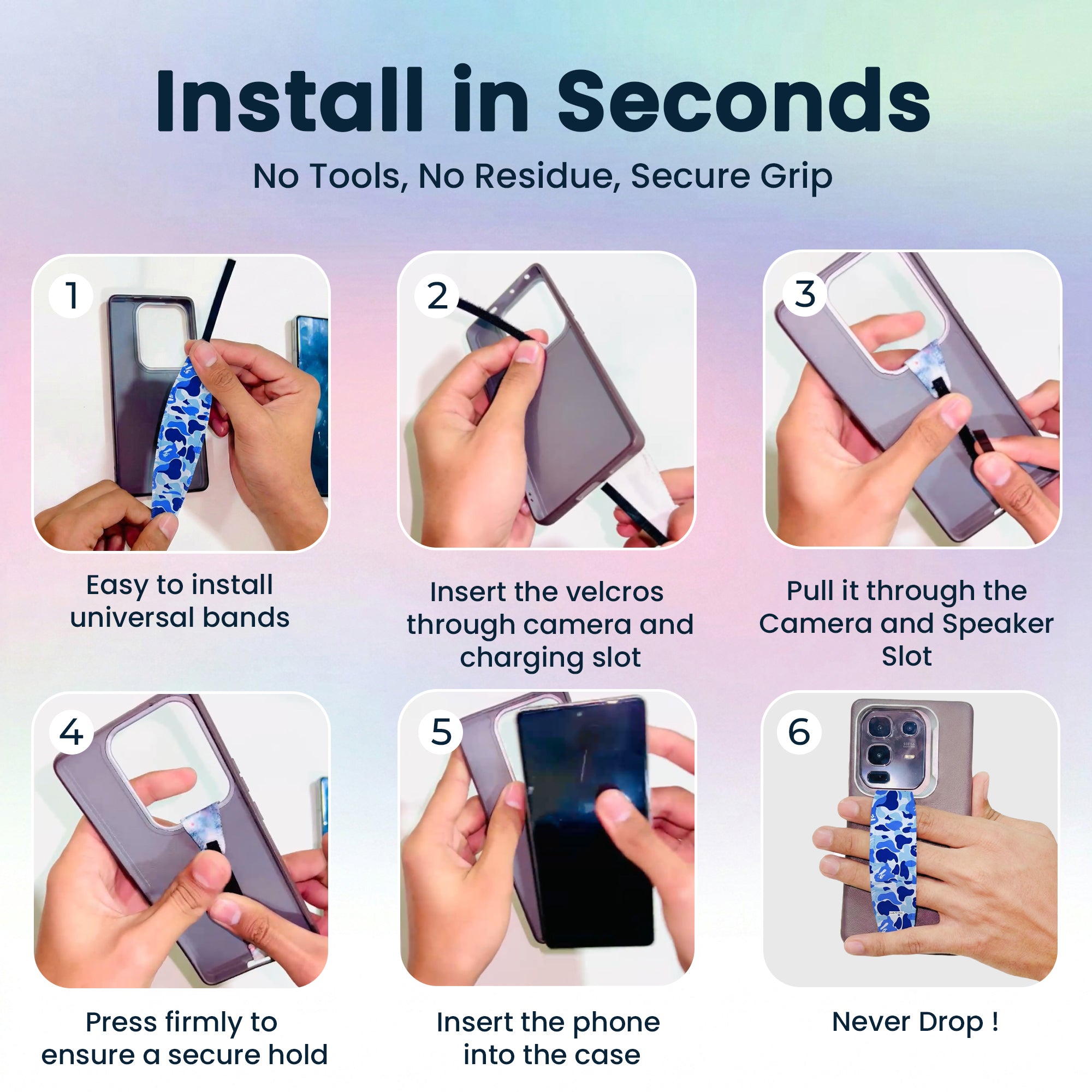 Metallic Black Phone Grip Strap | Adhesive-Free | Switchbands