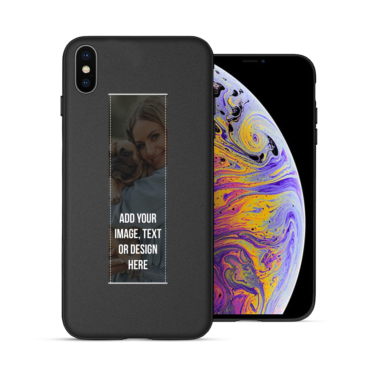Finger Loop Phone Case For iPhone XS Max Black With Black & Grey Strap