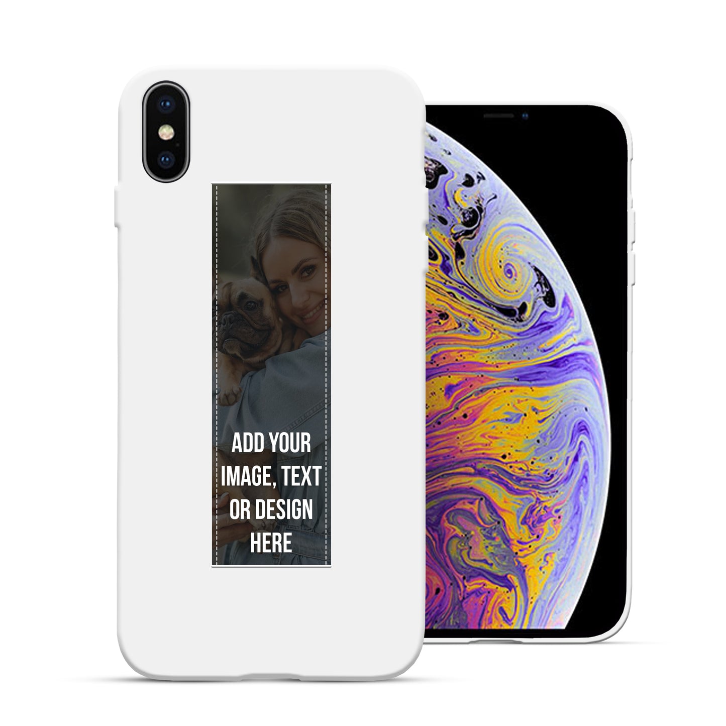 Finger Loop Phone Case For iPhone XS Max White With Custom Strap