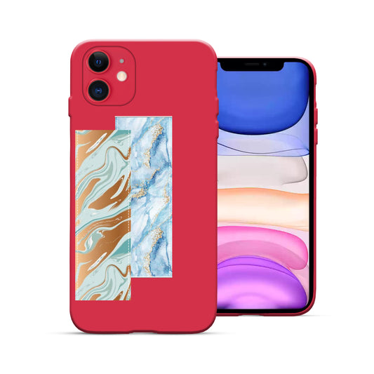 Finger Loop Phone Case For iPhone 11 Red With Gold & Blue Marble Strap
