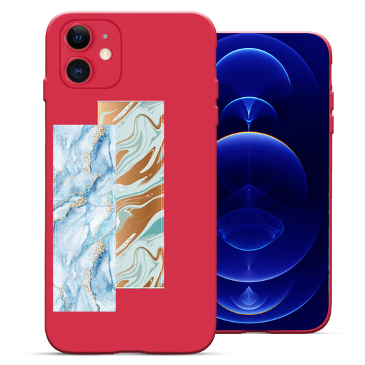 Finger Loop Phone Case For iPhone 12 Mini Red With Gold & Blue Marble Strap