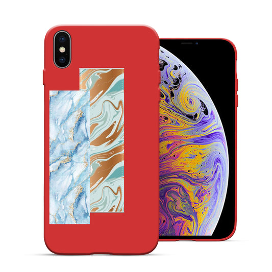 Finger Loop Phone Case For iPhone XS Max Red With Gold & Blue Marble Strap
