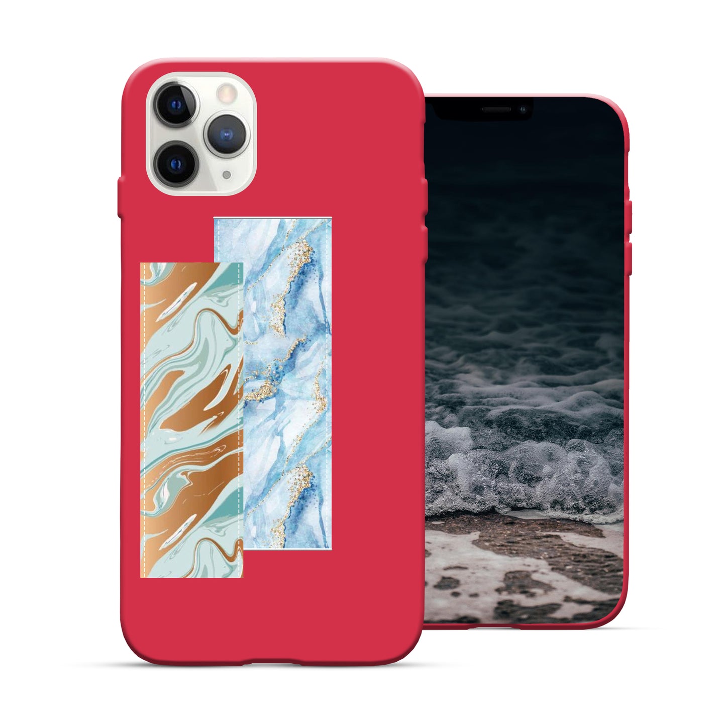 Finger Loop Phone Case For iPhone 11 Pro Max Red With Red & Red tie dye Strap