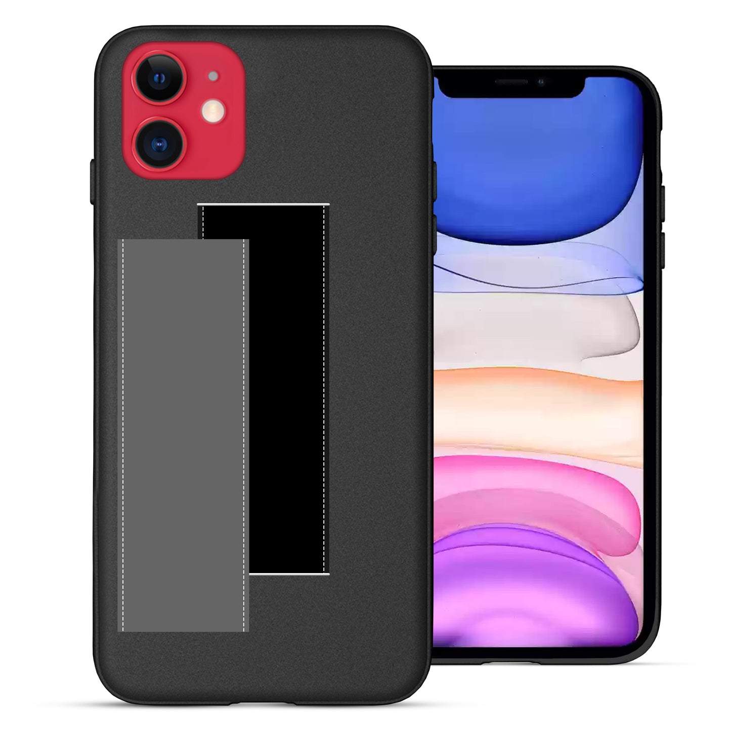 Finger Loop Phone Case For iPhone 11 Black With Black & Grey Strap