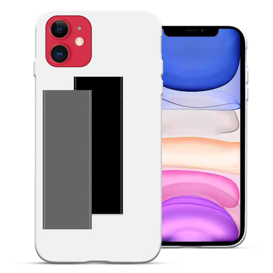 Finger Loop Phone Case For iPhone 11 White With Black & Grey Strap