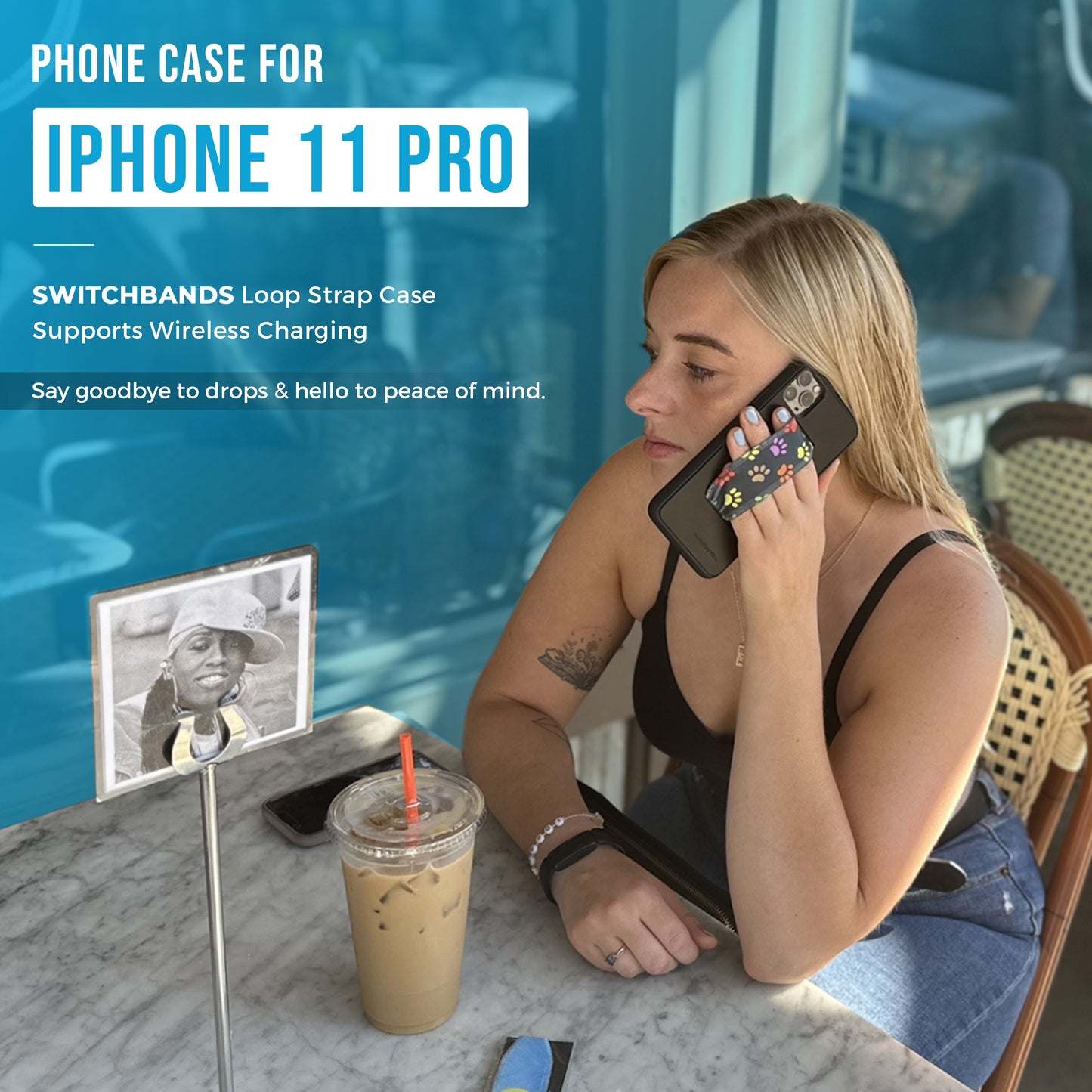 Finger Loop Phone Case For iPhone 11 Pro Black With Custom Strap