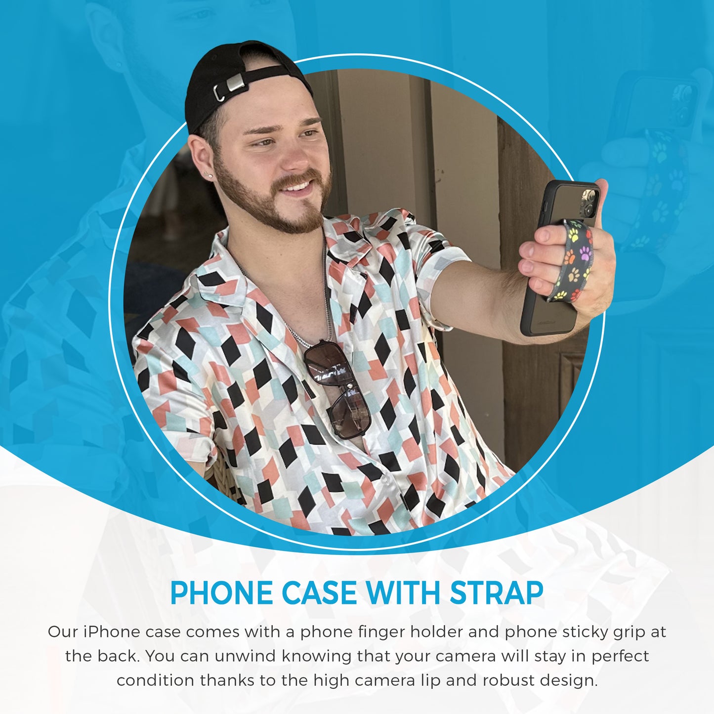 Finger Loop Phone Case For iPhone 11 Pro Blue With Custom Strap