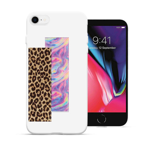 Finger Loop Phone Case For iPhone SE 2020 White With Leopard & Pink Tie Dye Strap