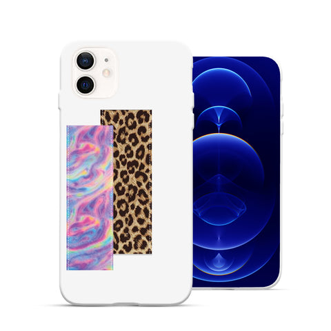 Finger Loop Phone Case For iPhone 12 Mini White With Leopard & Pink Tie Dye Strap
