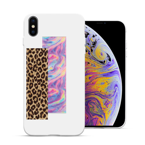 Finger Loop Phone Case For iPhone XS Max White With Leopard & Pink Tie Dye Strap
