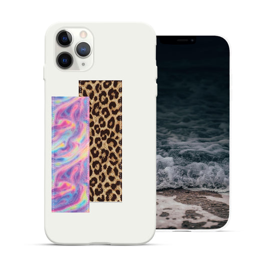 Finger Loop Phone Case For iPhone 12 Pro Max White With Leopard & Pink Tie Dye Strap