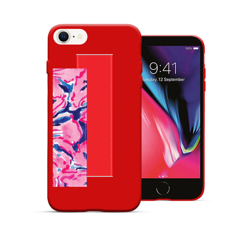 Finger Loop Phone Case For iPhone SE 2020 Red With Red & Red tie dye Strap