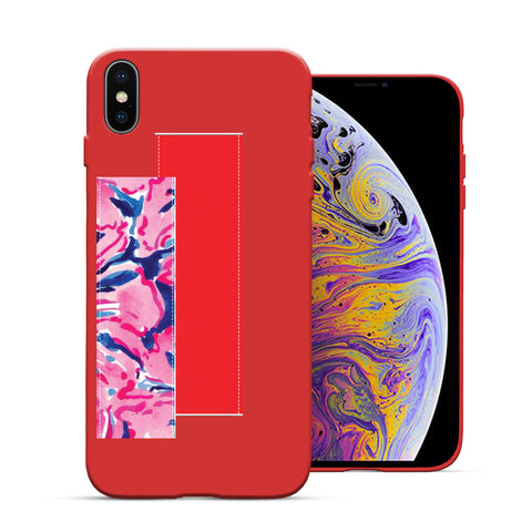 Finger Loop Phone Case For iPhone XS Max Red With Red & Red tie dye Strap