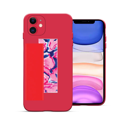Finger Loop Phone Case For iPhone 11 Red With Red & Red tie dye Strap
