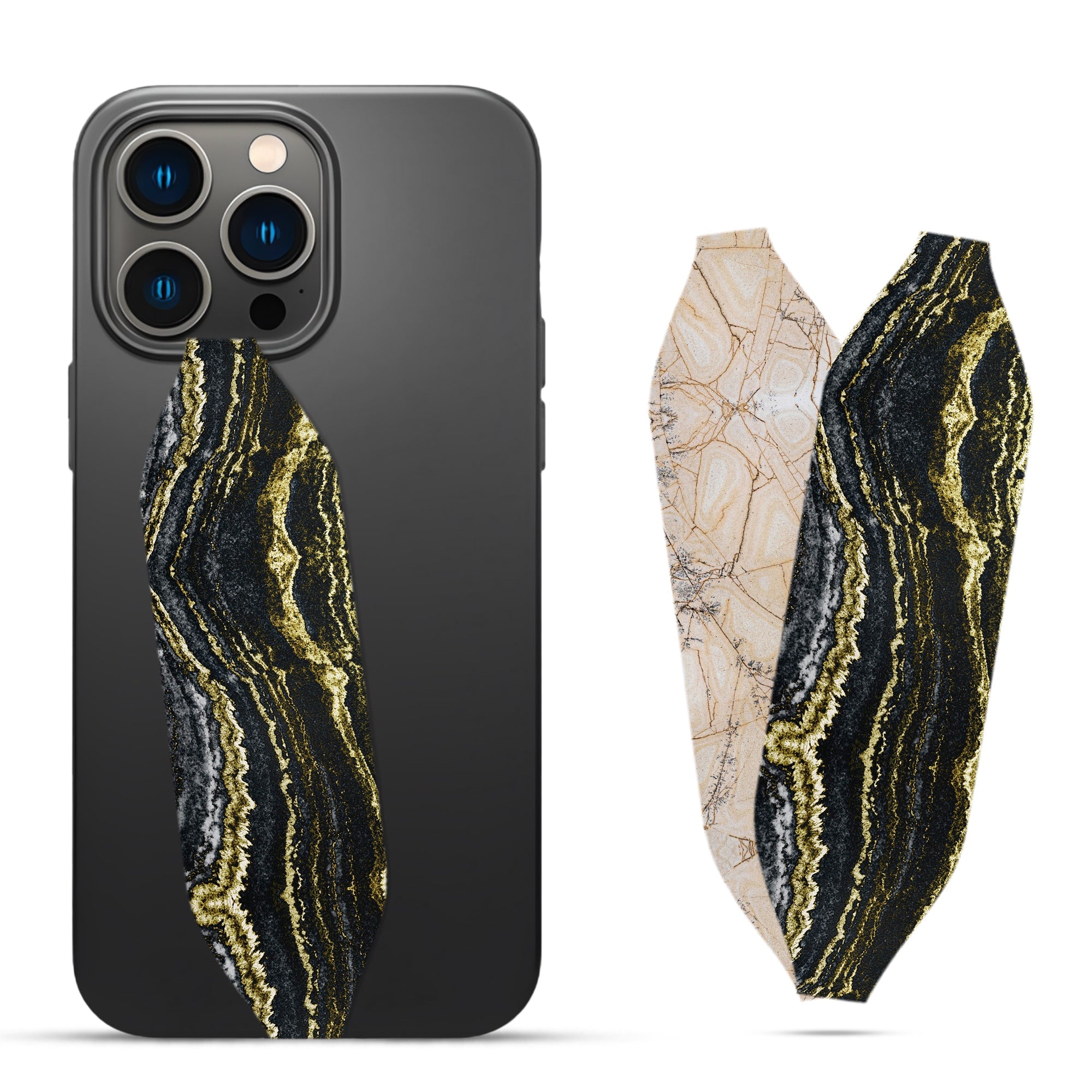 Gold and black layered marble textured Phone grip strap - Switch Bands 
