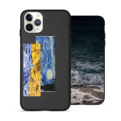 Finger Loop Phone Case For iPhone 12 Pro Max Black With Starry Night Strap