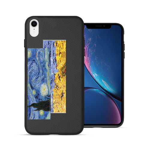 Finger Loop Phone Case For iPhone XR Black With Starry Night Strap