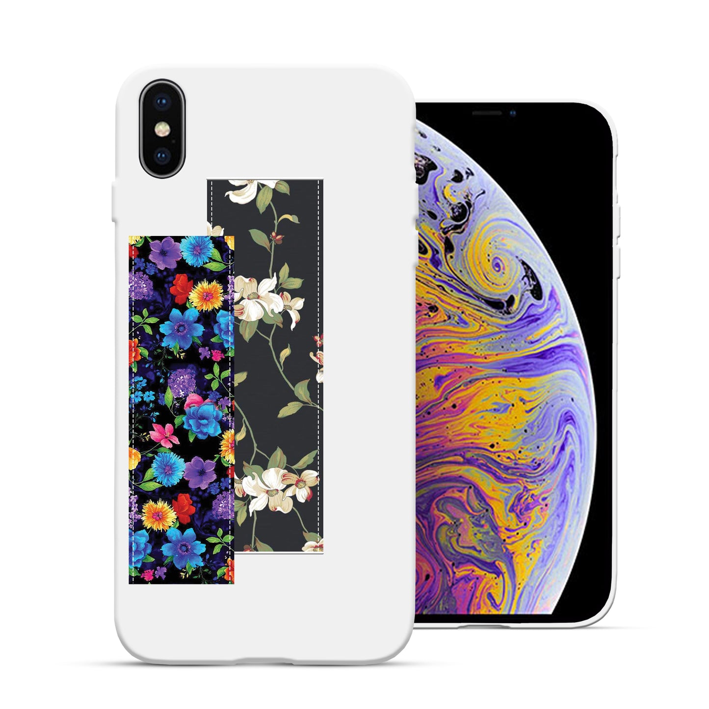 Finger Loop Phone Case For iPhone XS Max White With Custom Strap