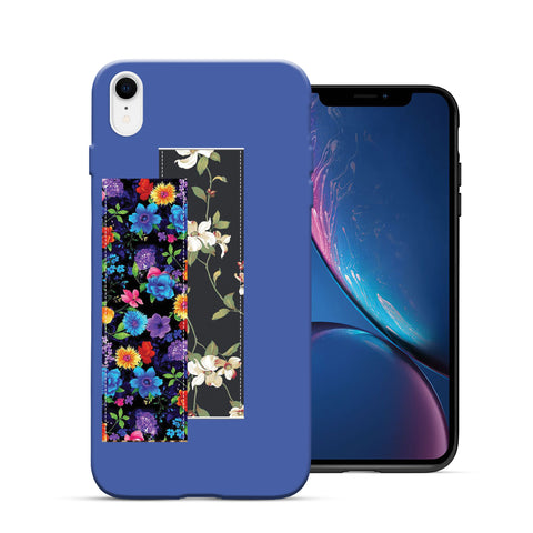 Finger Loop Phone Case For iPhone XR Blue With Vintage & Blossom Strap