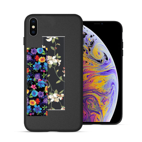 Finger Loop Phone Case For iPhone XS Max Black With Vintage & Blossom Strap