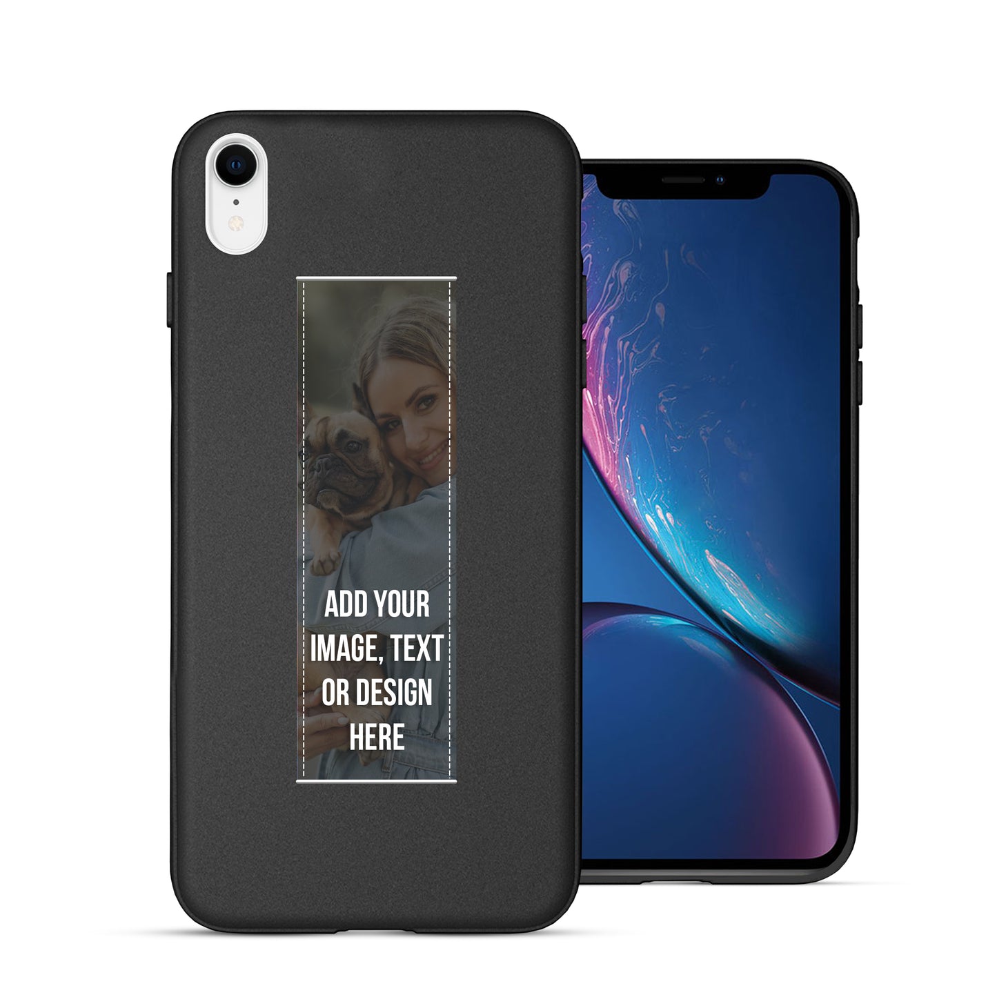 Finger Loop Phone Case For iPhone XR Black With Black & Grey Strap