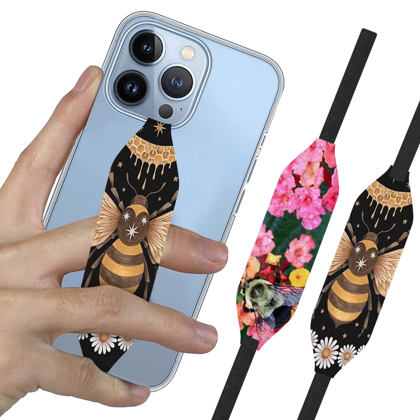 Switchbands Universal Stretchable Phone Hand Straps And Finger Loop For Phone Case - Vintage & Blossoms on Black